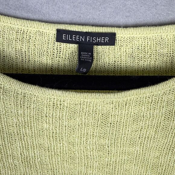 Eileen Fisher L Linen Cotton Sweater Chartreuse Lightweight - Picture 2 of 6
